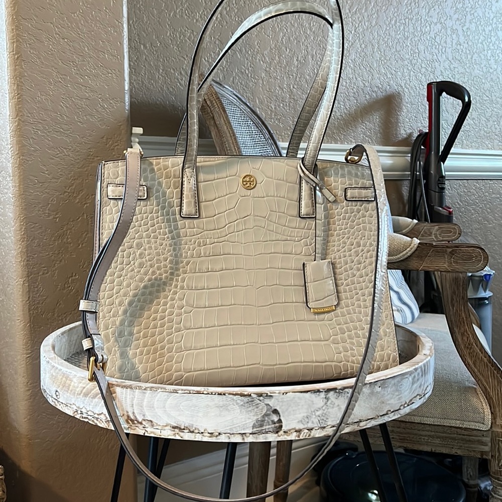 Tory Burch Jamaica sand crocodile embossed shoulder bag